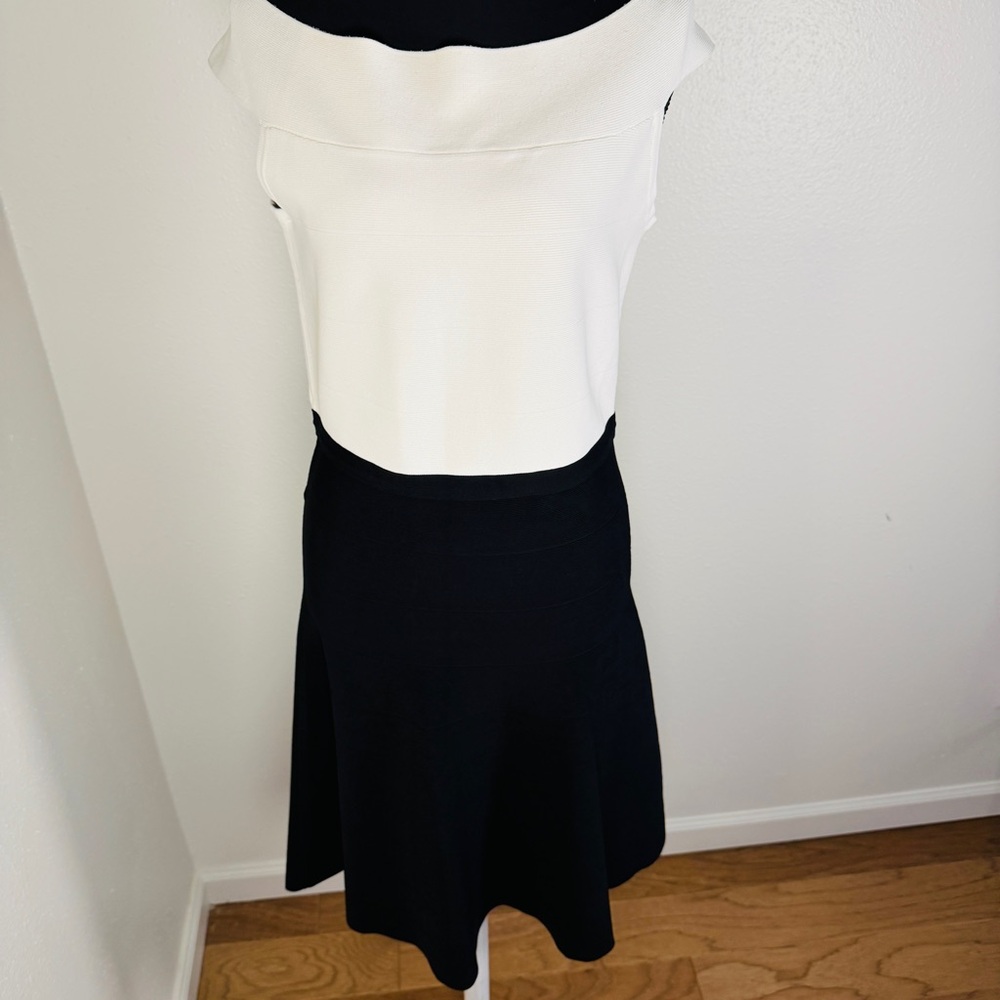 White House Black Market Bandage Dress Black Cream Off Shoulder NWT M Dressy